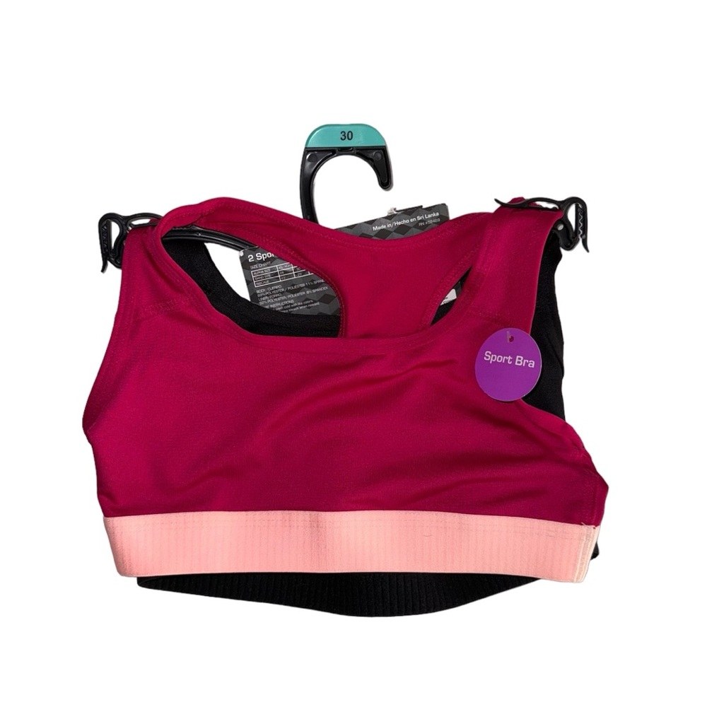 2 Pack Sports Bras In Hot Pink & Black // Small